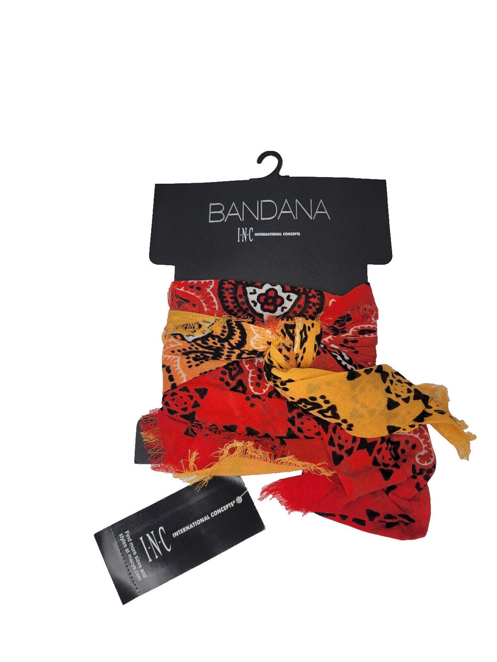 INC International Concepts Paisley Fringe Bandana Scarf Red/Orange